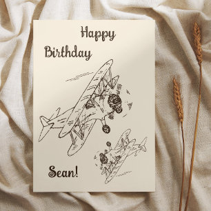 Art Deco Bi-planes - Happy Birthday + name. Card