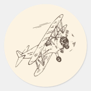 Art Deco Bi-planes - sketched outlines no text. Classic Round Sticker