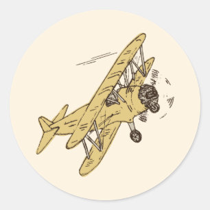Art Deco Bi-planes - yellow no text. Classic Round Sticker
