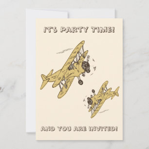 Art Deco Bi-planes - yellow Party Time no details Invitation
