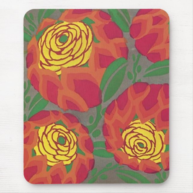 Art Deco Big Red Flowers Mousepad (Front)