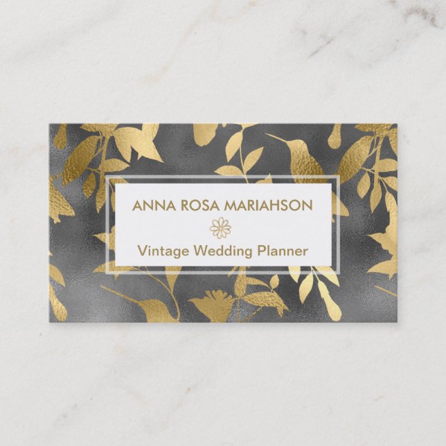 *~* Art Deco Bird Floral Gold Pattern Business Card (Front)