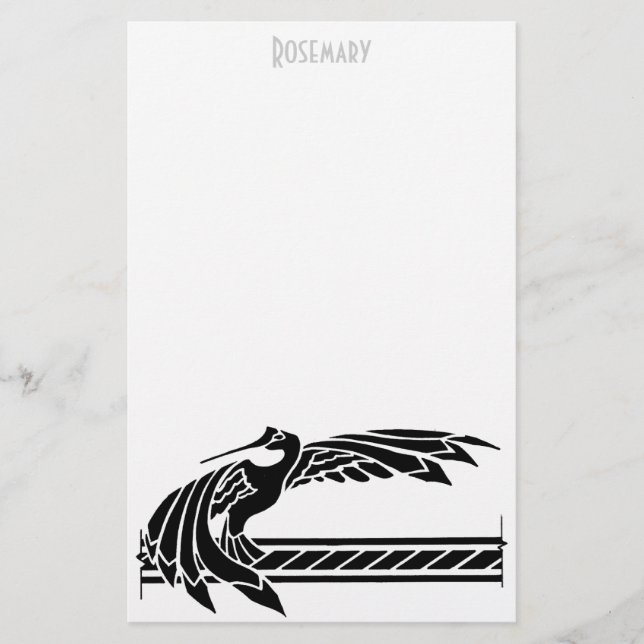 Art Deco Bird stationery personalised (Front)