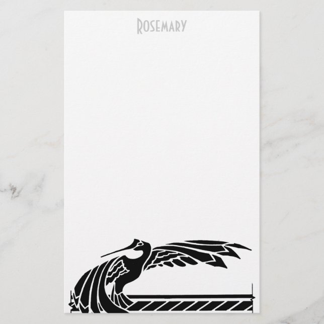 Art Deco Bird stationery personalised (Front)