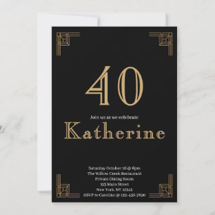 Art Deco Birthday Black Gold Roaring 20's Invitation