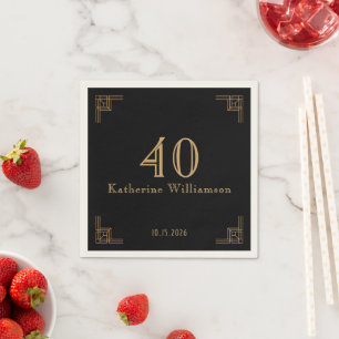 Art Deco Birthday Black Gold Roaring 20's Napkin