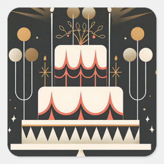 Art Deco Birthday Cake Square Sticker
