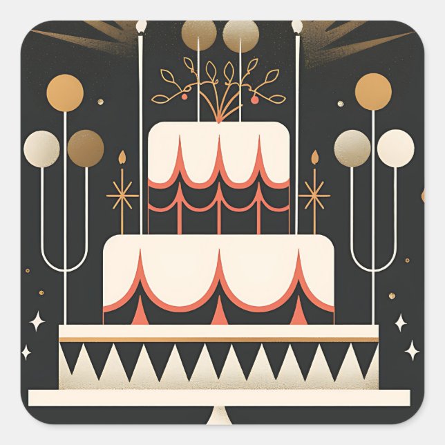 Art Deco Birthday Cake Square Sticker (Front)