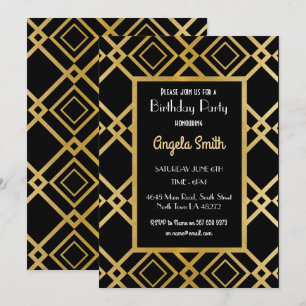 Art Deco Birthday Party Invite Gold Black 1920s 40