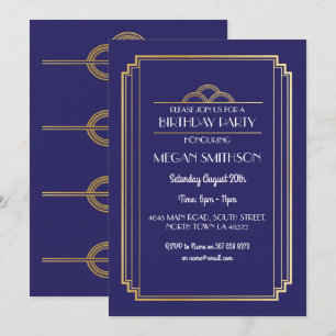 Art Deco Birthday Party Invite Navy 1920s 21 30 40