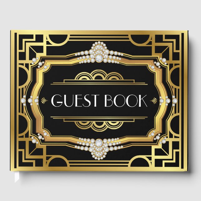 Art Deco Birthday Party Wedding Guest Book (Front)