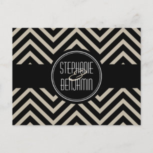Art Deco Black and Beige Chevron Pattern Announcement Postcard