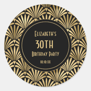 Art Deco Black and Gold 30th Birthday Party Classic Round Sticker