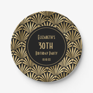 Art Deco Black and Gold 30th Birthday Party   Paper Plate