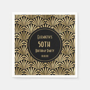 Art Deco Black and Gold 50th Birthday Party Napkin
