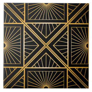 Art Deco Black and Gold Abstract Geometric Tile