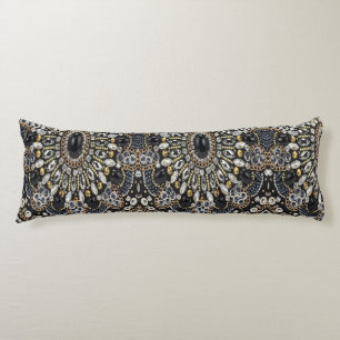 art deco black and gold bohemian pattern  body cushion