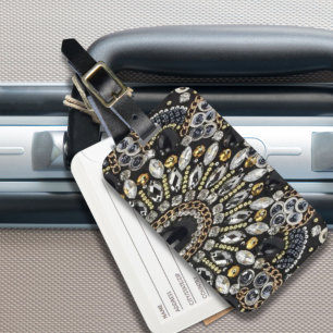 art deco black and gold bohemian pattern luggage tag