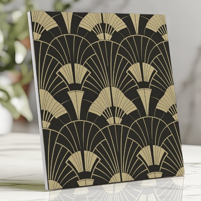Art Deco Black and Gold Fan Pattern Tile (Creator Uploaded)