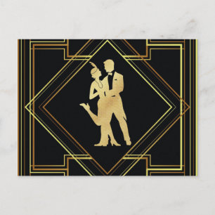 Art Deco black and gold flapper 1920s Postcard