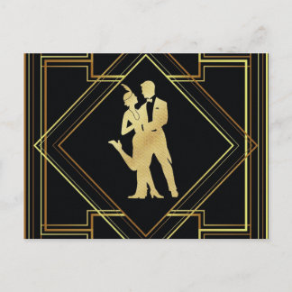 Art Deco black and gold flapper 1920s Postcard