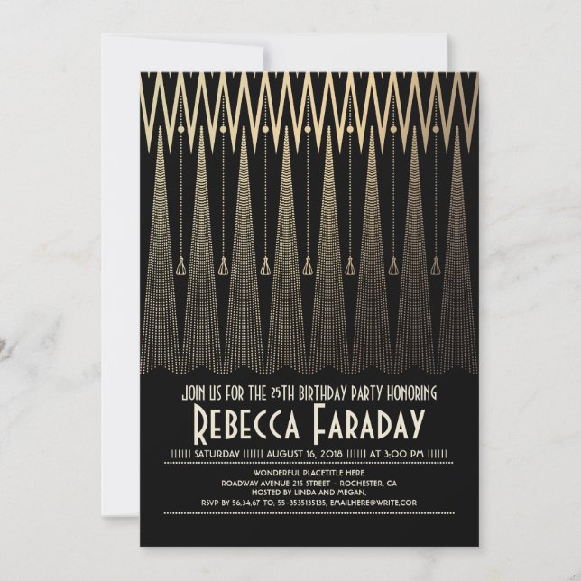 Art Deco Black and Gold Gatsby Birthday Party Invitation (Front)