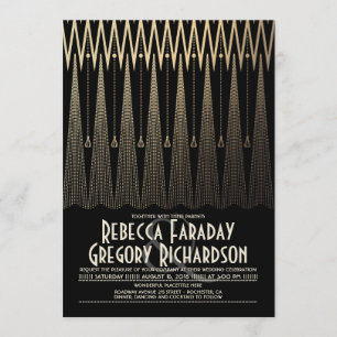 Art Deco Black and Gold Gatsby Chic Wedding Invitation