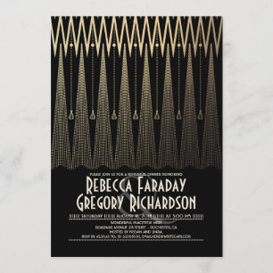Art Deco Black and Gold Gatsby Rehearsal Dinner Invitation