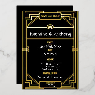 Art Deco Black and Gold Gatsby Save the Date