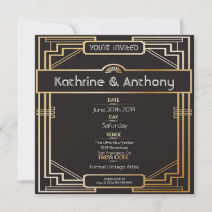Art Deco Black and Gold Gatsby Wedding Invitation