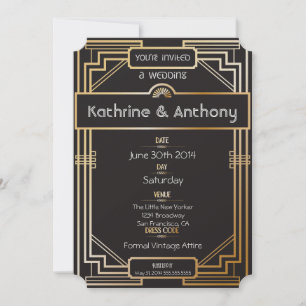 Art Deco Black and Gold Gatsby Wedding Invitation