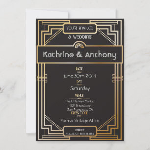 Art Deco Black and Gold Gatsby Wedding Invitation
