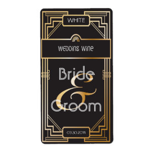Art Deco Black and Gold Gatsby Wedding Wine Label