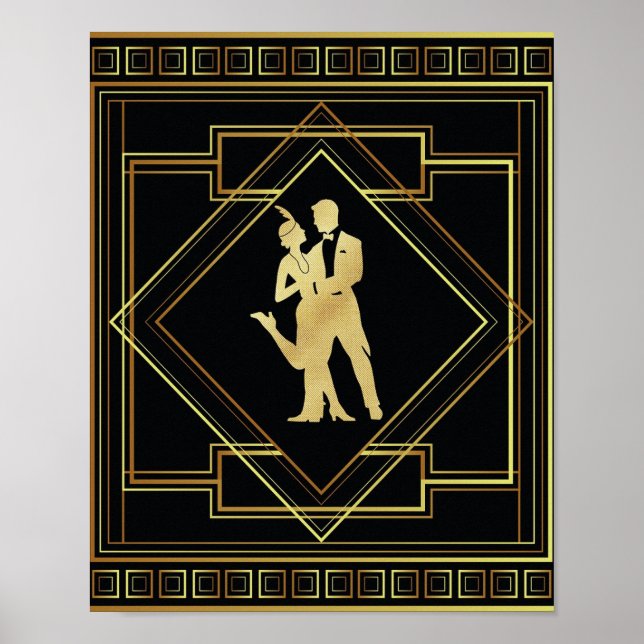 Art Deco black and gold geometric flapper 20s Poster (Front)