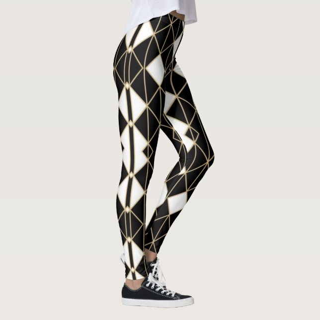 Art Deco Black and Gold Geometric luxury Leggings (Right)