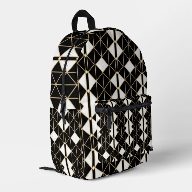 Art Deco Black and Gold Geometric luxury Printed Backpack (Back Corner Left)