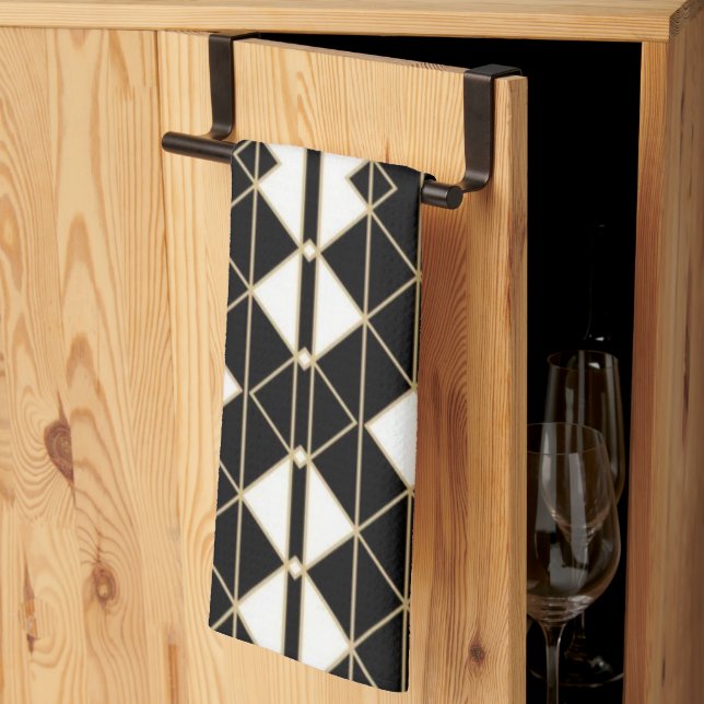 Art Deco Black and Gold Geometric luxury Tea Towel (Thirds Fold)