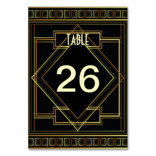 art deco black and gold great gatsby wedding table number