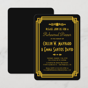 Art Deco Black and Gold Rehearsal Dinner Invites