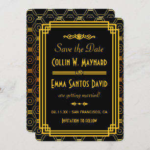 Art Deco Black and Gold Save The Date Invitation