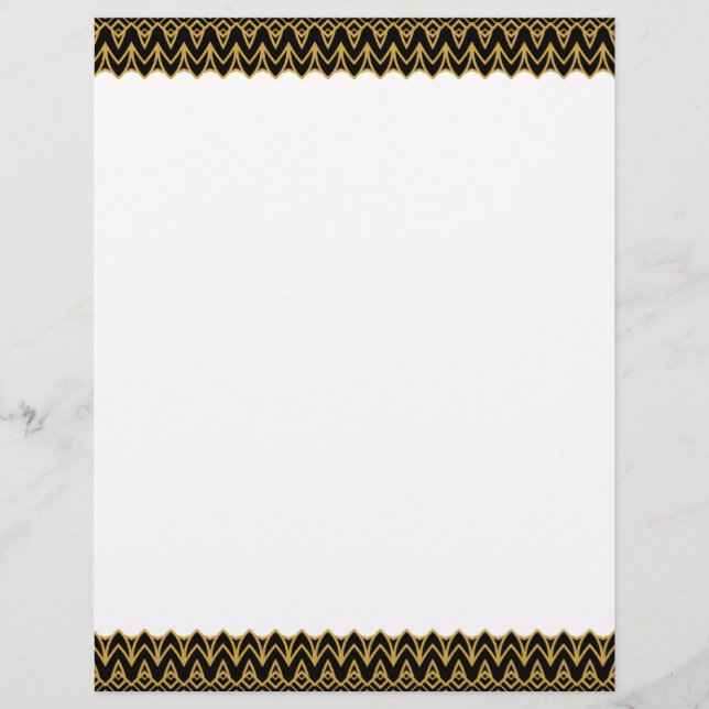 Art Deco Black and Gold Scalloped Borders Custom Letterhead (Front)