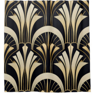 Art Deco Black and Gold symmetrical Shower Curtain
