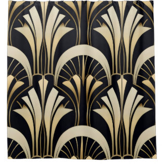 Art Deco Black and Gold symmetrical Shower Curtain