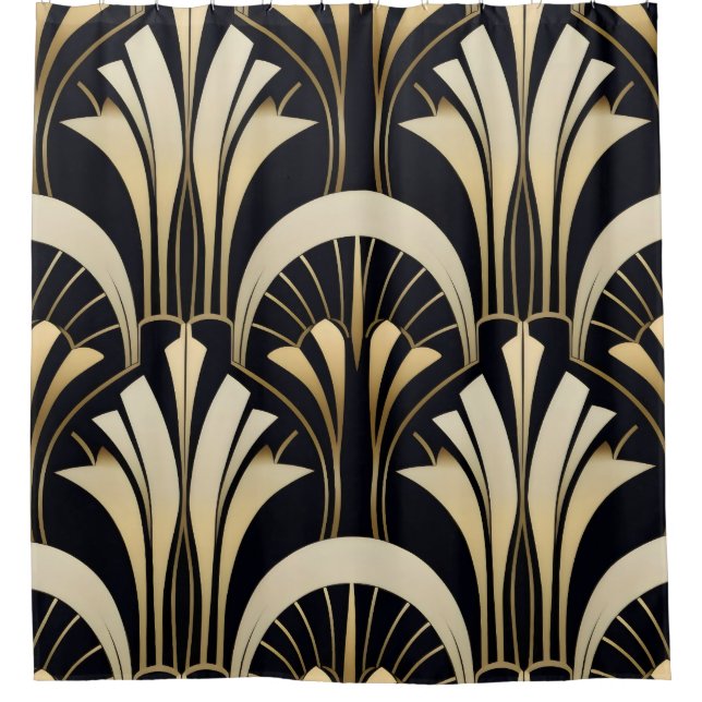 Art Deco Black and Gold symmetrical Shower Curtain (Front)