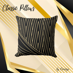 Art Deco Black and Gold Throw Pillow