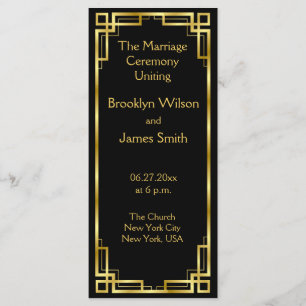 Art Deco Black And Gold Wedding Program Cards