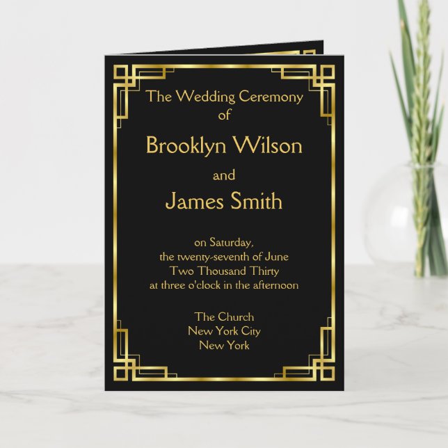 Art Deco Black And Gold Wedding Programs Programme (Front)