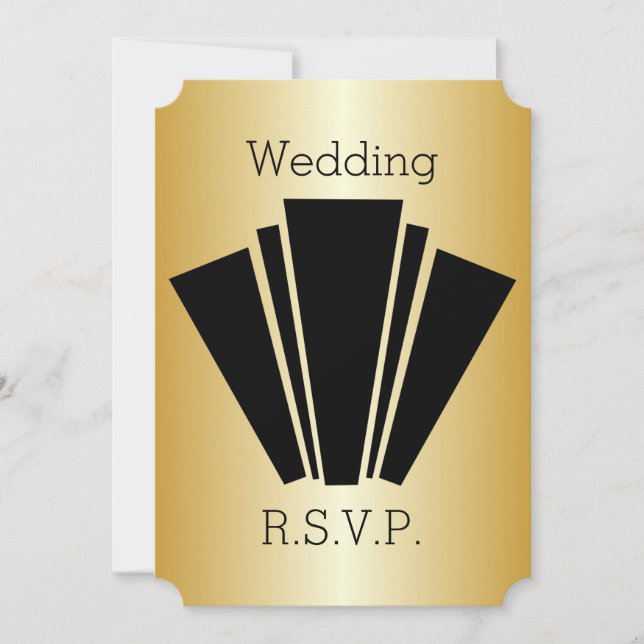 Art Deco Black And Gold Wedding RSVP Invitation (Front)