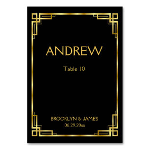 Art Deco Black And Gold Wedding Table Cards