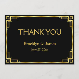 Art Deco Black And Gold Wedding Thank You Cards